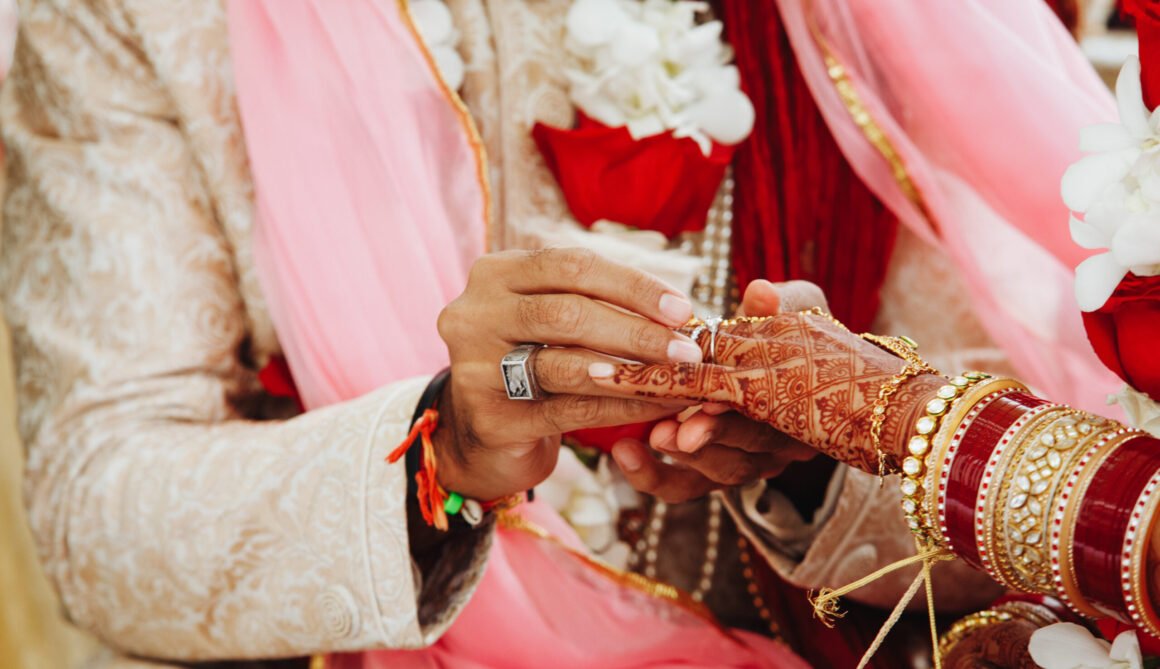 Wedding ritual of putting the ring on the finger in India