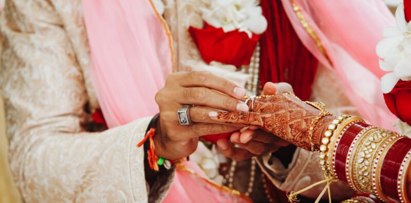 Wedding ritual of putting the ring on the finger in India Wedding ritual of putting the ring on the finger in India